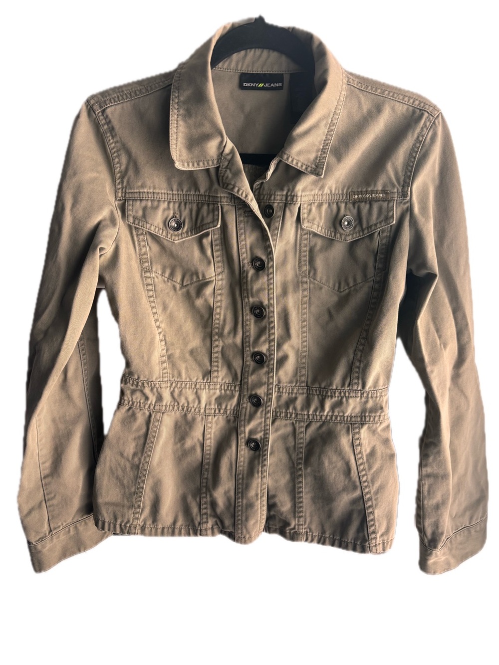 DKNY Khaki Button-Front Casual Utility Jacket